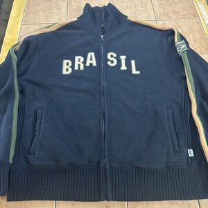 Vintage Blue Marlin Brazil Soccer Jacket Full Zip Sweatshirt Sz XL Heavyweight